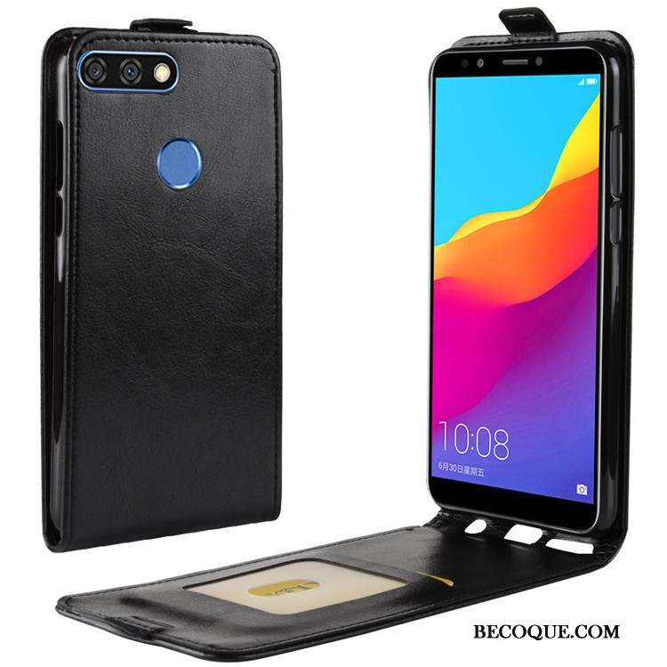 Huawei Y7 2018 Housse Noir Coque De Téléphone Étui En Cuir