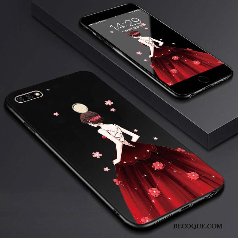 Huawei Y7 2018 Tempérer Dessin Animé Membrane Art Coque De Téléphone Noir