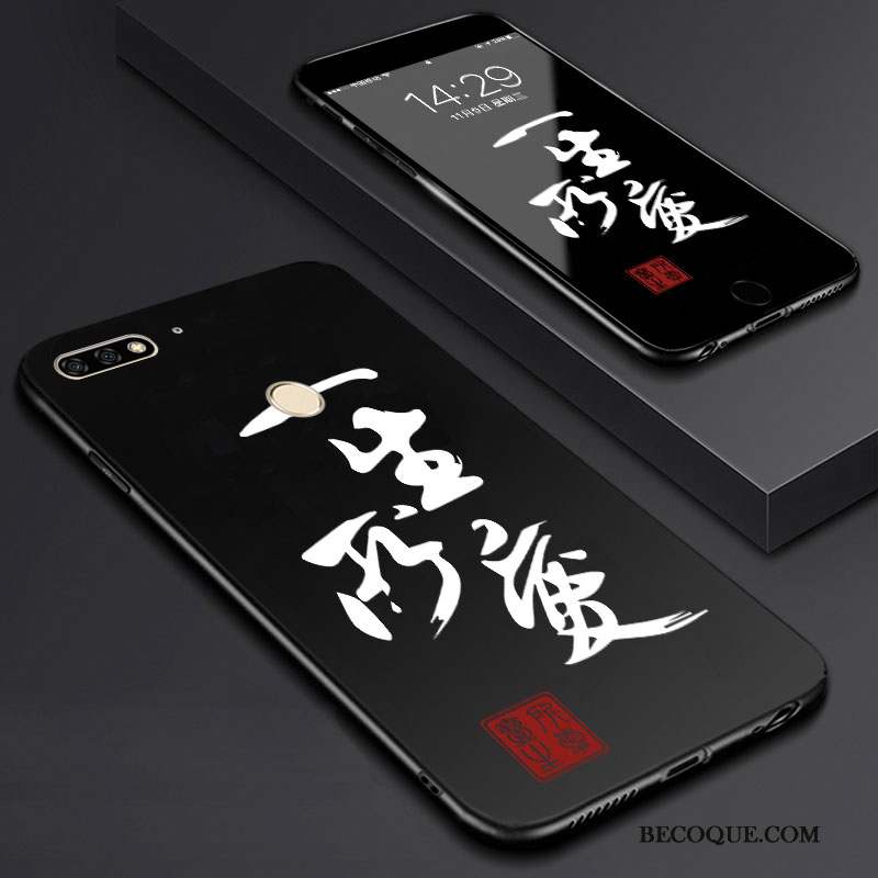 Huawei Y7 2018 Tempérer Dessin Animé Membrane Art Coque De Téléphone Noir