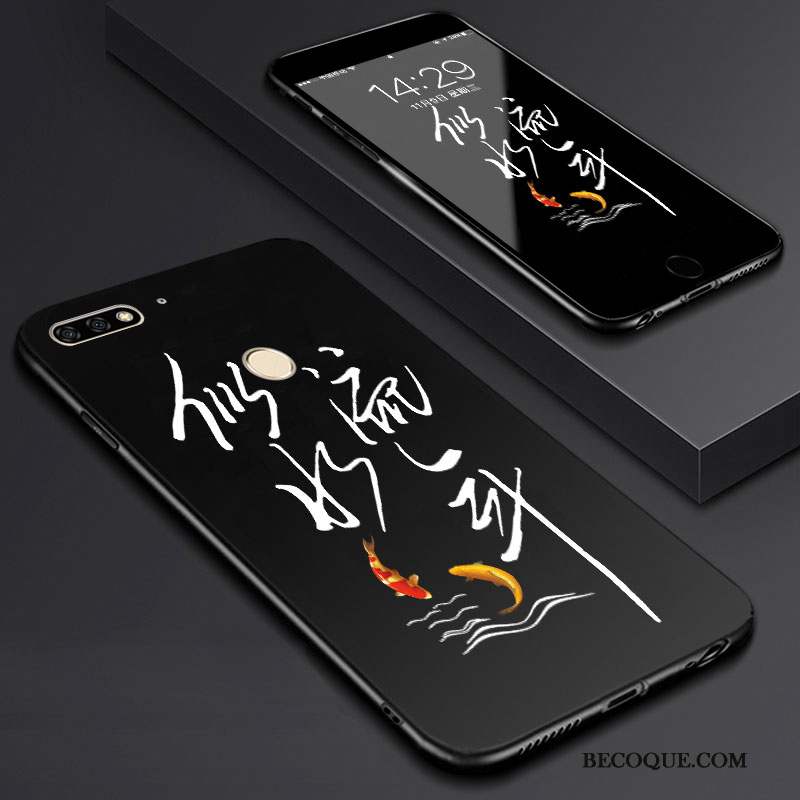 Huawei Y7 2018 Tempérer Dessin Animé Membrane Art Coque De Téléphone Noir