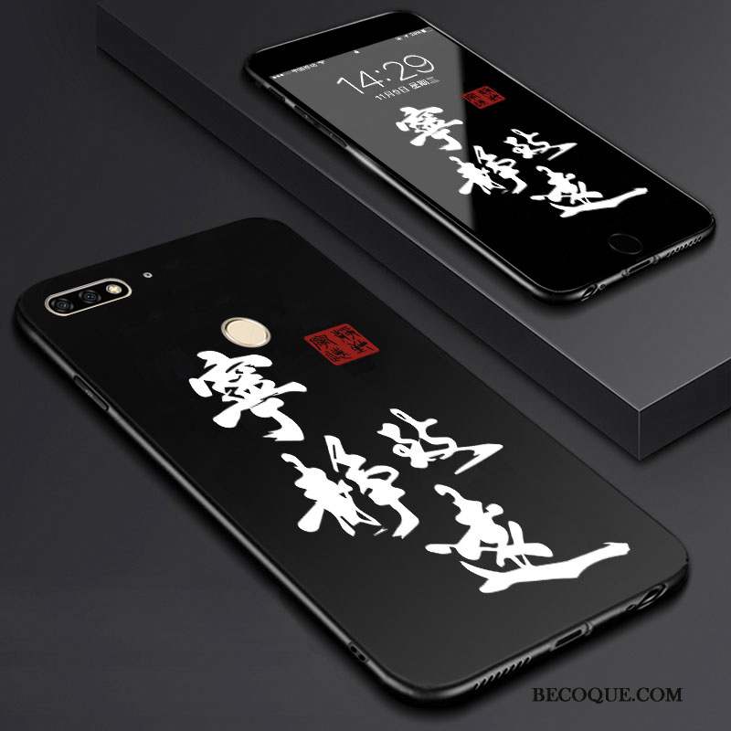 Huawei Y7 2018 Tempérer Dessin Animé Membrane Art Coque De Téléphone Noir