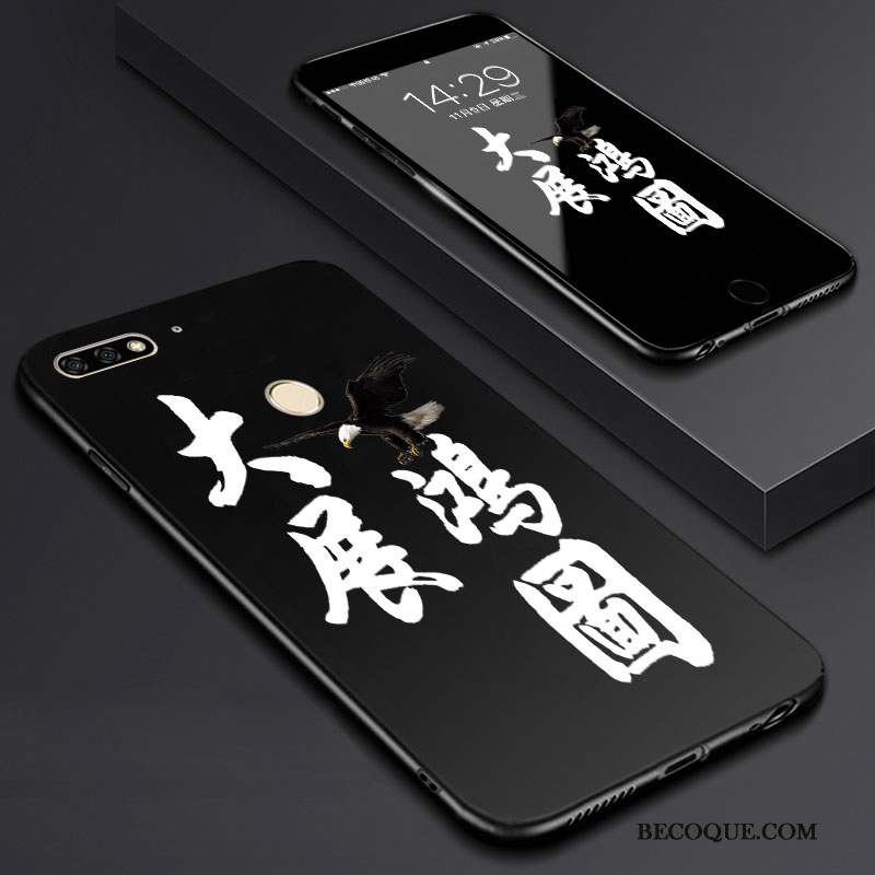 Huawei Y7 2018 Tempérer Dessin Animé Membrane Art Coque De Téléphone Noir