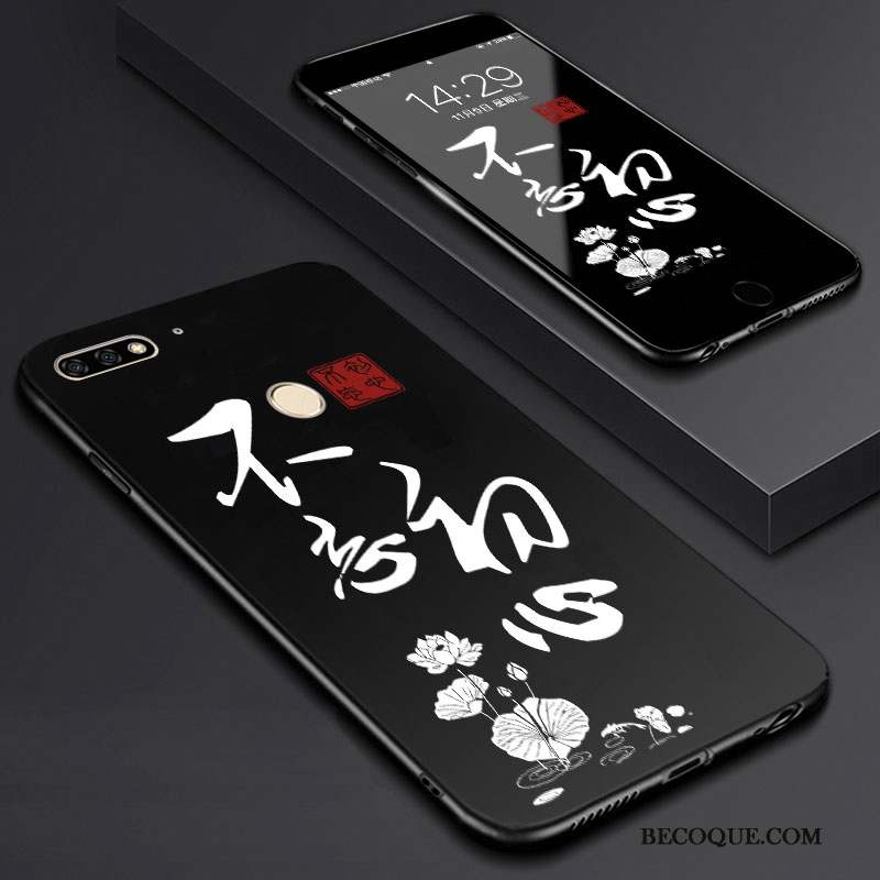 Huawei Y7 2018 Tempérer Dessin Animé Membrane Art Coque De Téléphone Noir