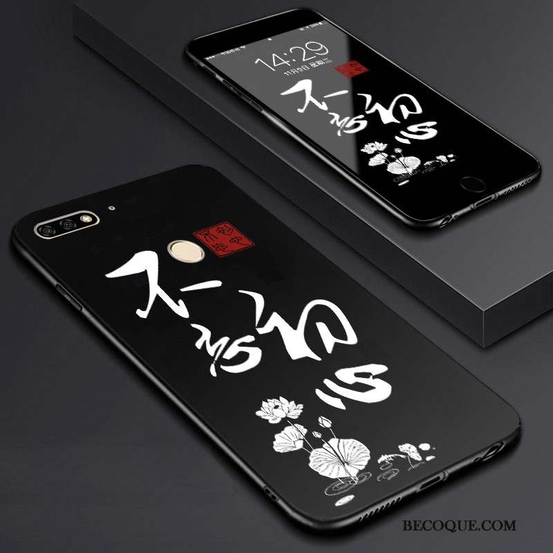 Huawei Y7 2018 Tempérer Dessin Animé Membrane Art Coque De Téléphone Noir