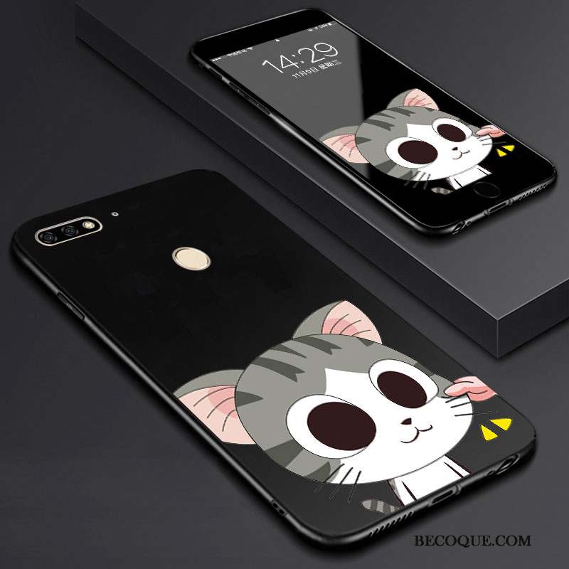 Huawei Y7 2018 Tempérer Dessin Animé Membrane Art Coque De Téléphone Noir