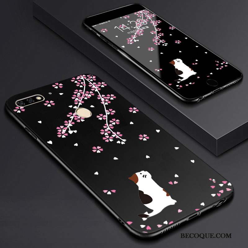 Huawei Y7 2018 Tempérer Dessin Animé Membrane Art Coque De Téléphone Noir