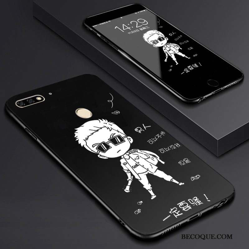 Huawei Y7 2018 Tempérer Dessin Animé Membrane Art Coque De Téléphone Noir