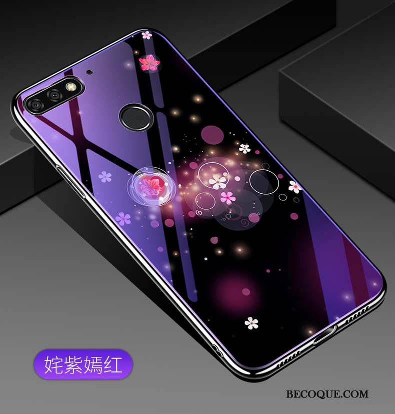 Huawei Y7 2018 Étui Protection Bleu Verre Trempé Coque De Téléphone