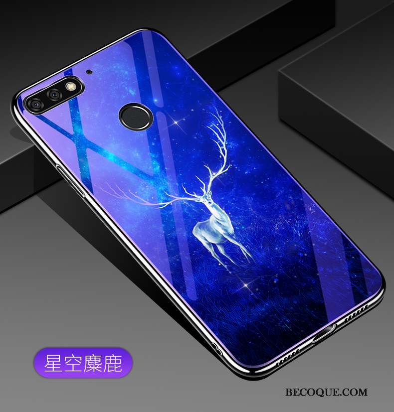Huawei Y7 2018 Étui Protection Bleu Verre Trempé Coque De Téléphone