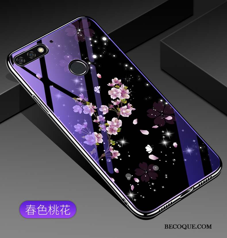 Huawei Y7 2018 Étui Protection Bleu Verre Trempé Coque De Téléphone