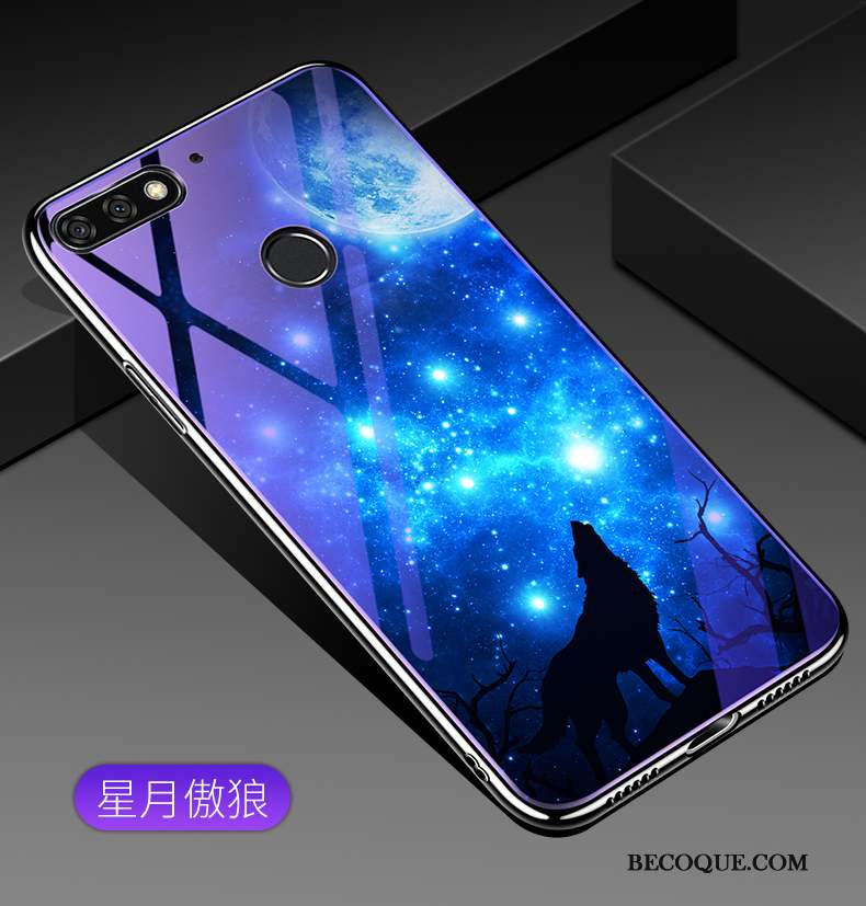 Huawei Y7 2018 Étui Protection Bleu Verre Trempé Coque De Téléphone