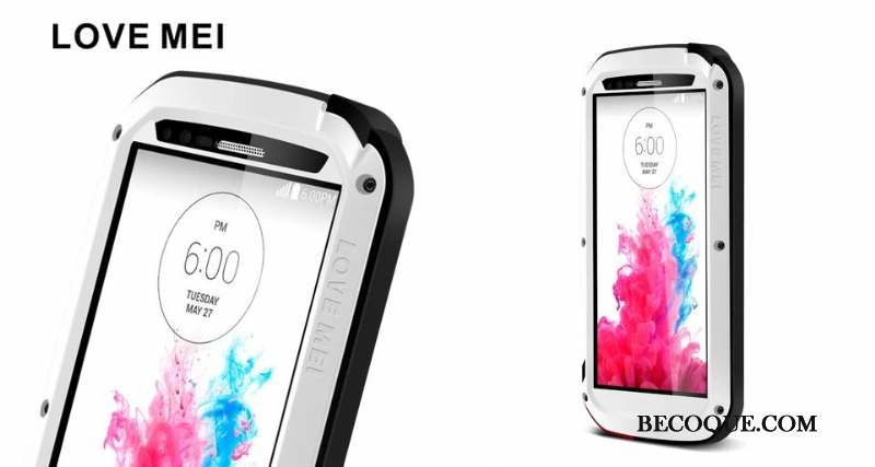 Lg G3 Verre Trempé Incassable Métal Trois Défenses Silicone Coque De Téléphone