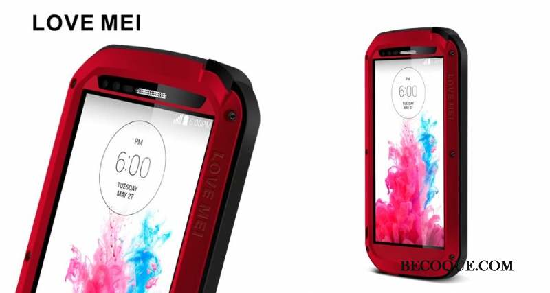 Lg G3 Verre Trempé Incassable Métal Trois Défenses Silicone Coque De Téléphone