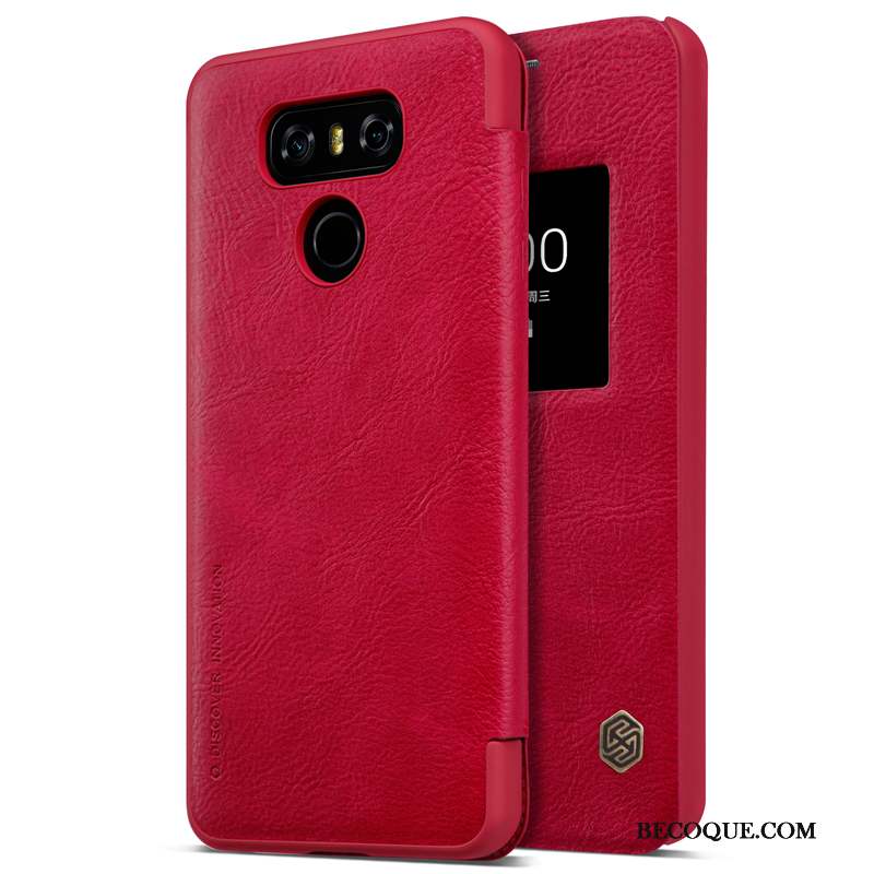 Lg G6 Coque Étui Or Dormance Étui En Cuir Téléphone Portable Blanc