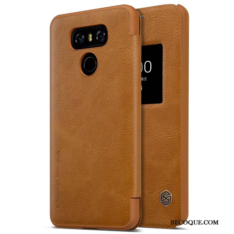 Lg G6 Coque Étui Or Dormance Étui En Cuir Téléphone Portable Blanc