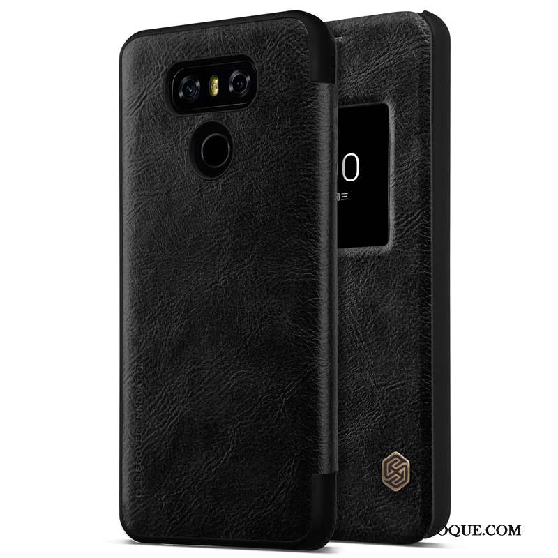 Lg G6 Coque Étui Or Dormance Étui En Cuir Téléphone Portable Blanc