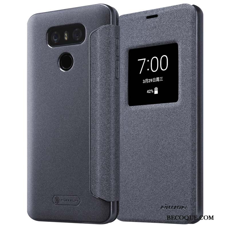 Lg G6 Étui En Cuir Incassable Or Coque De Téléphone Protection Dormance