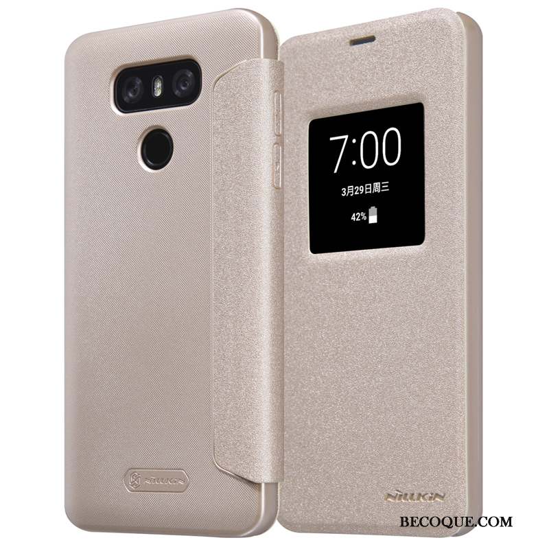 Lg G6 Étui En Cuir Incassable Or Coque De Téléphone Protection Dormance