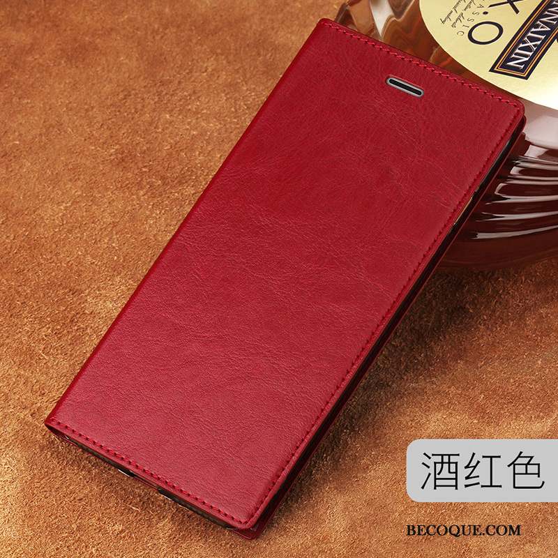 Lg Q6 Coque Cuir Véritable Très Mince Simple Étui Tendance Vin Rouge