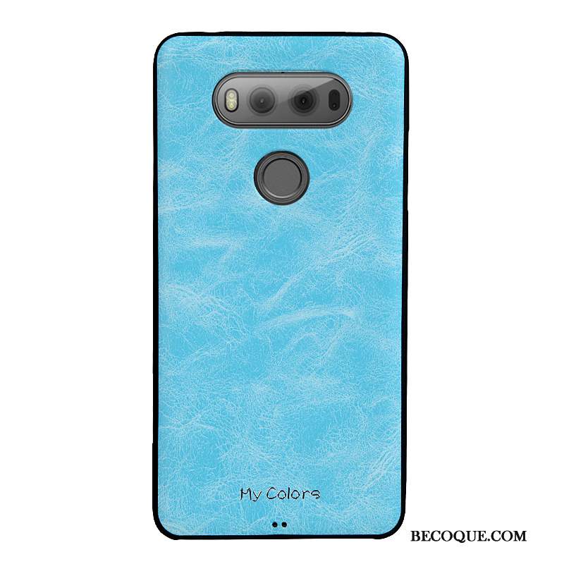 Lg V20 Coque Bleu Business Similicuir Protection Étui Fluide Doux