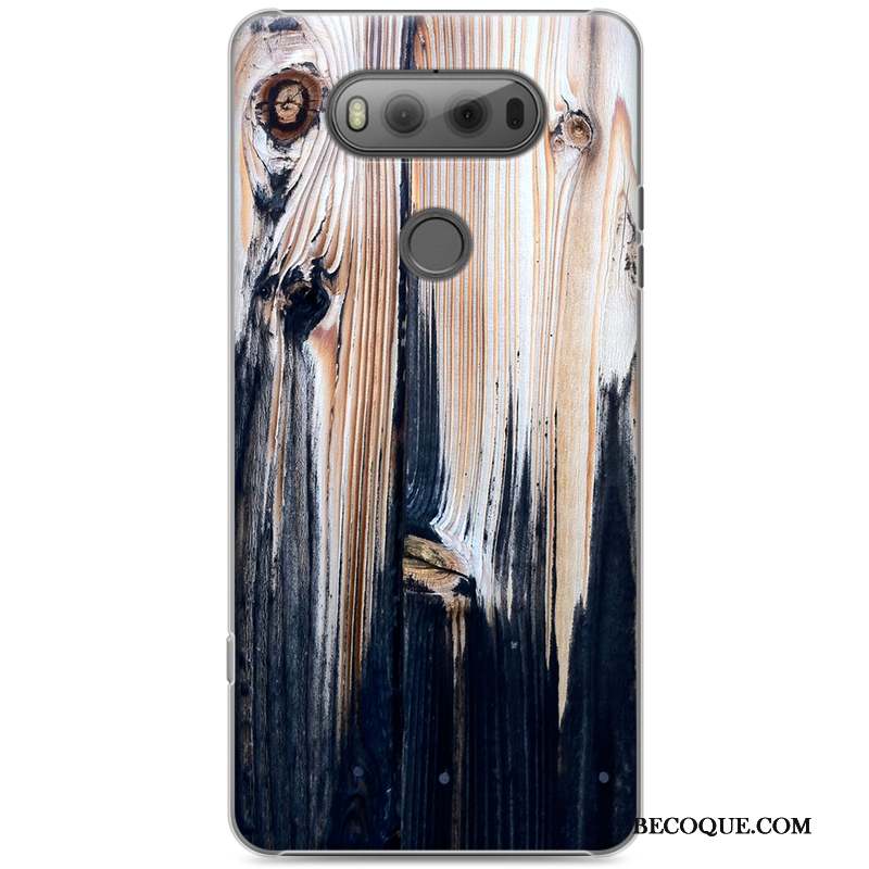 Lg V20 Tendance Coque Transparent Étui Grain De Bois Marron