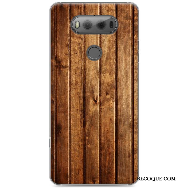 Lg V20 Tendance Coque Transparent Étui Grain De Bois Marron