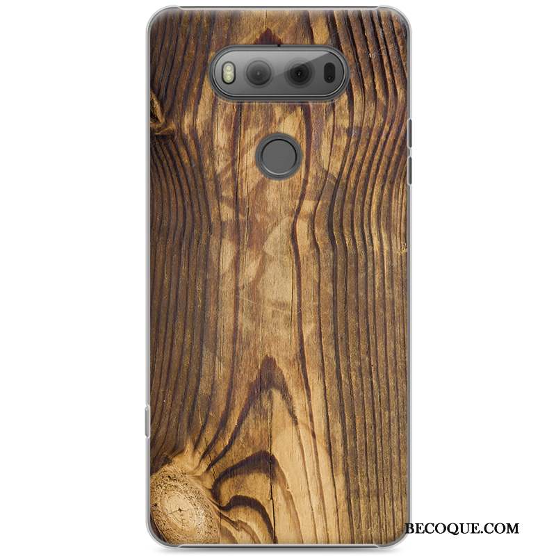 Lg V20 Tendance Coque Transparent Étui Grain De Bois Marron