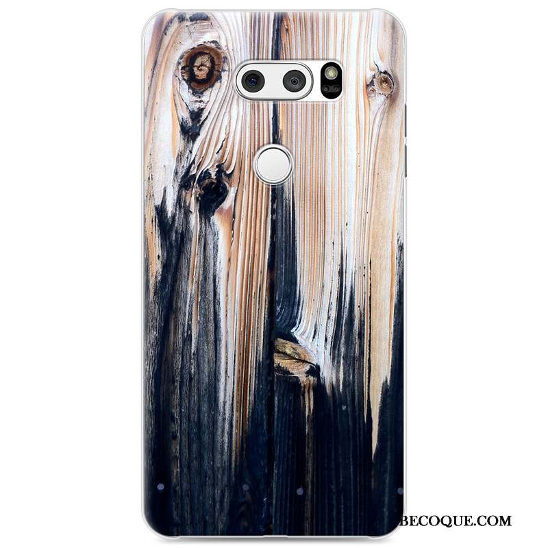 Lg V30 Coque Bois Incassable Peinture Étui Difficile Créatif