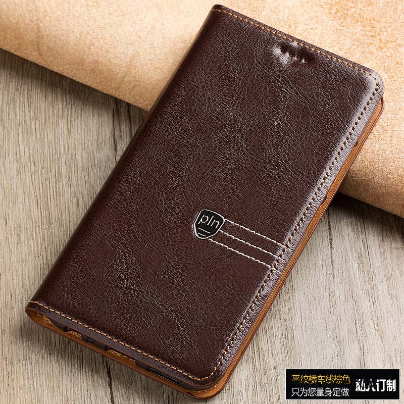 Lg V30 Coque De Téléphone Housse Protection Cuir Véritable Étui Marron