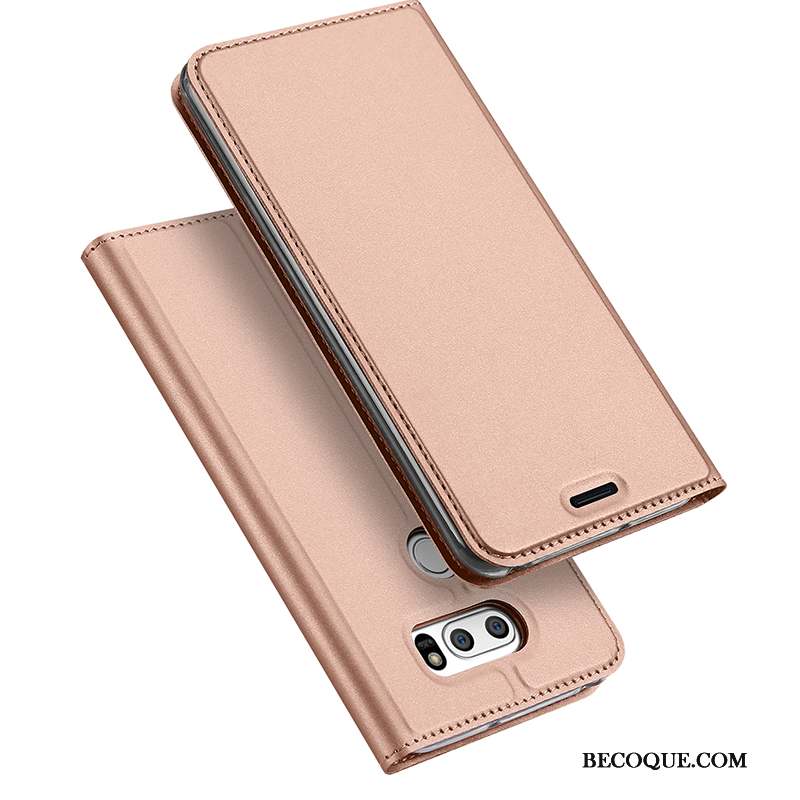 Lg V30 Coque Housse Or Rose Protection Carte Étui En Cuir Business