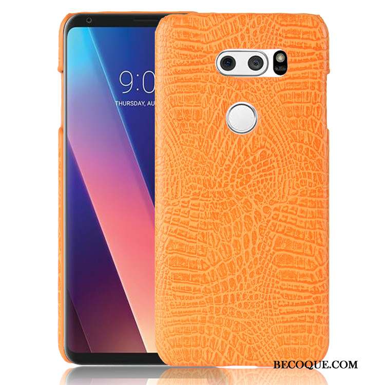 Lg V30 Coque Étui Rose Vintage Crocodile Cuir Incassable