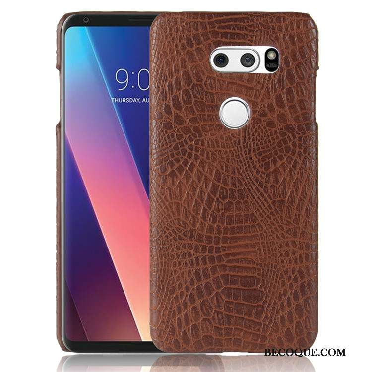 Lg V30 Coque Étui Rose Vintage Crocodile Cuir Incassable