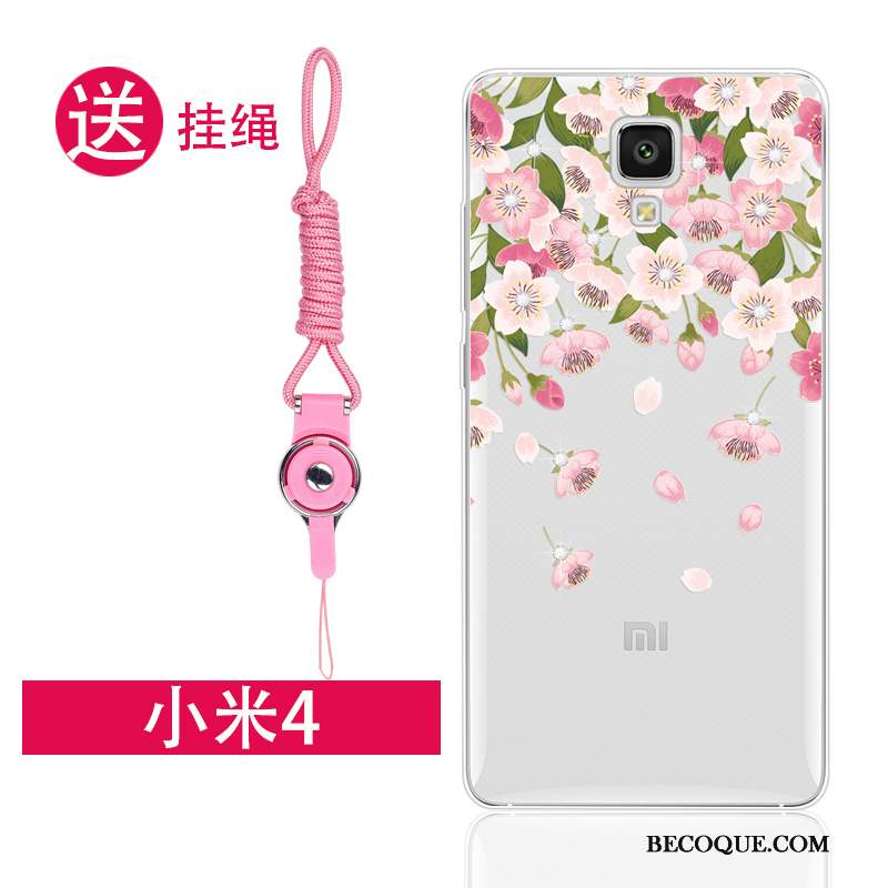 Mi 4 Ornements Suspendus Coque De Téléphone Étui Petit Rose Silicone