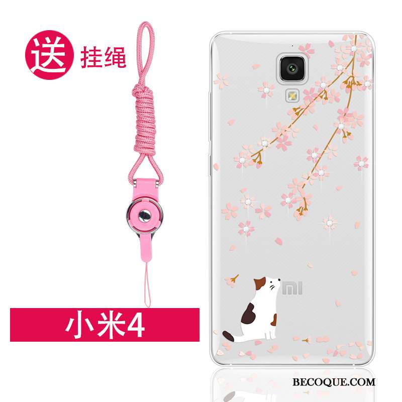 Mi 4 Ornements Suspendus Coque De Téléphone Étui Petit Rose Silicone