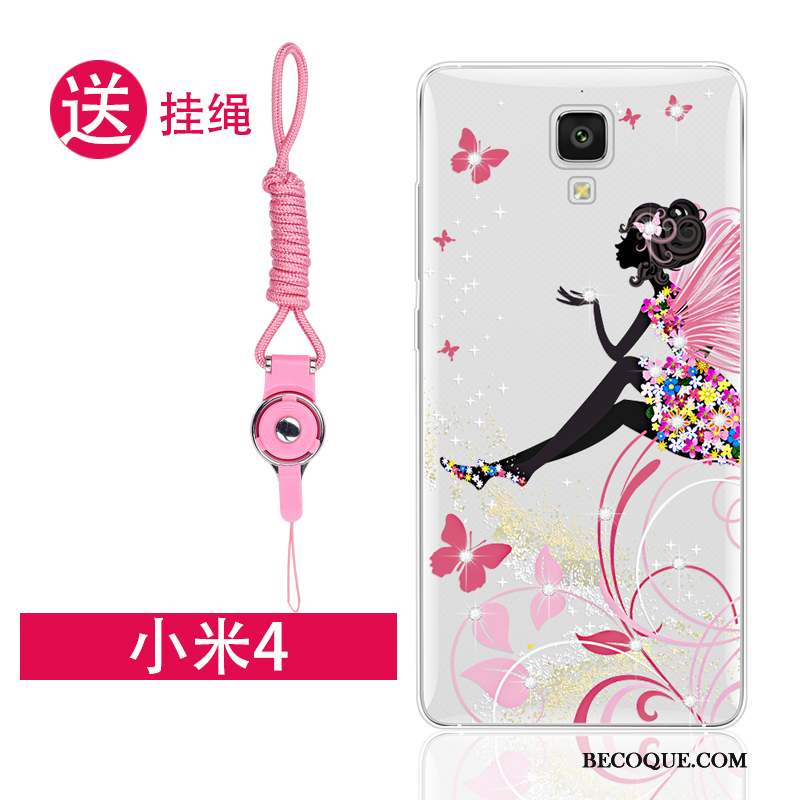 Mi 4 Ornements Suspendus Coque De Téléphone Étui Petit Rose Silicone