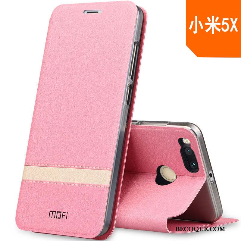 Mi 5x Coque Étui Fluide Doux Clamshell Rose Incassable Silicone