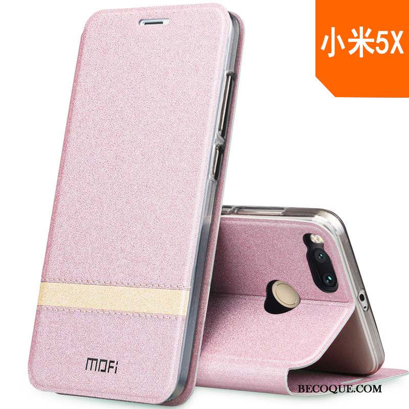 Mi 5x Coque Étui Fluide Doux Clamshell Rose Incassable Silicone