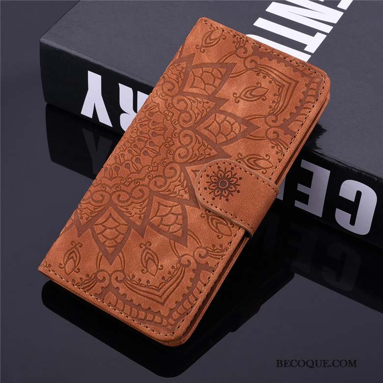 Mi 9 Lite Coque Fleur Étui En Cuir Protection Noir Petit Totem