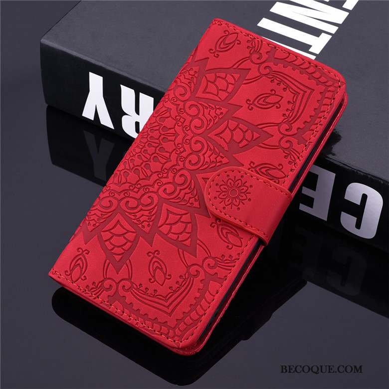 Mi 9 Lite Coque Fleur Étui En Cuir Protection Noir Petit Totem