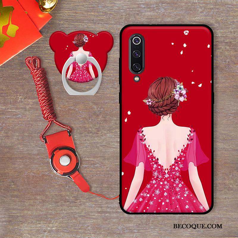 Mi 9 Se Coque De Téléphone Ornements Suspendus Petit Simple Rouge Délavé En Daim