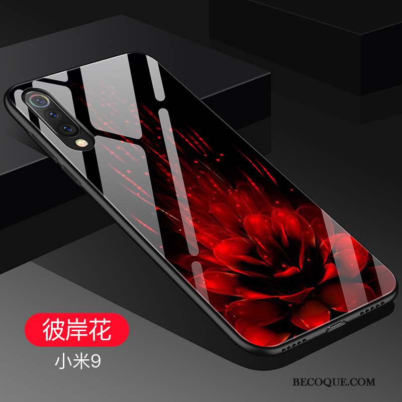 Mi 9 Verre Tendance Net Rouge Coque De Téléphone Silicone Étui