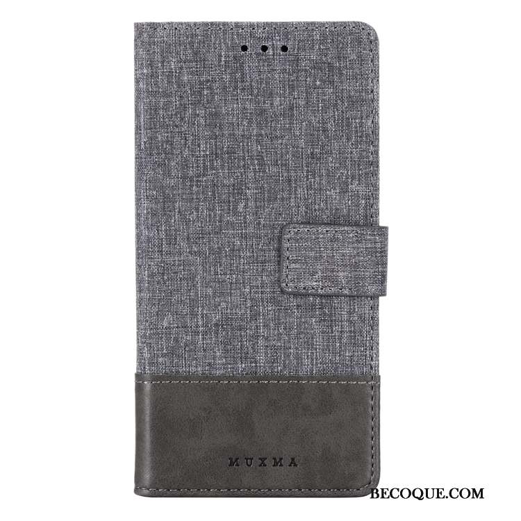 Mi A3 Coque Incassable Toile Étui En Cuir Housse Petit Gris