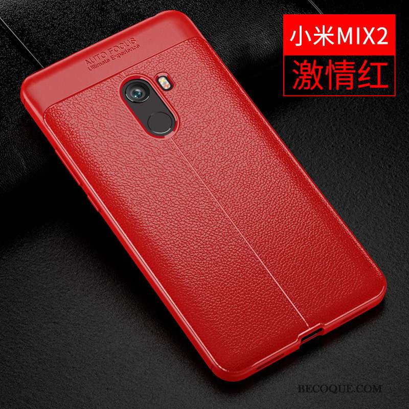 Mi Mix 2 Coque Cuir Fluide Doux Protection Gris Tendance Étui