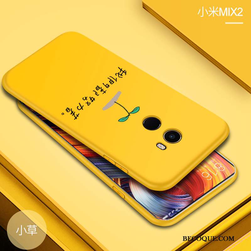 Mi Mix 2 Coque Jaune Petit Incassable Délavé En Daim Étui Protection