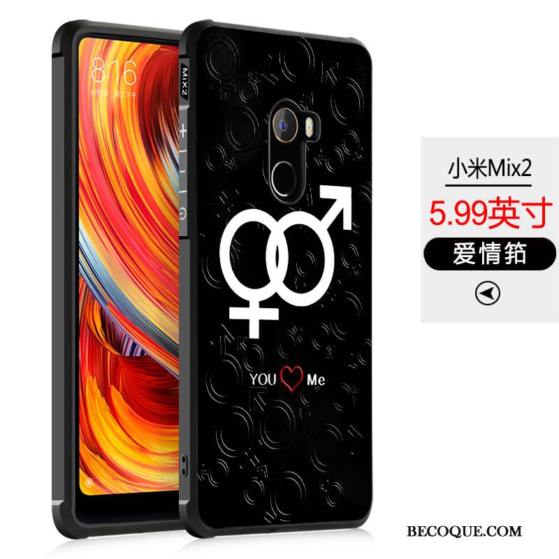 Mi Mix 2 Coque Noir Incassable Dessin Animé Protection Étui Tout Compris