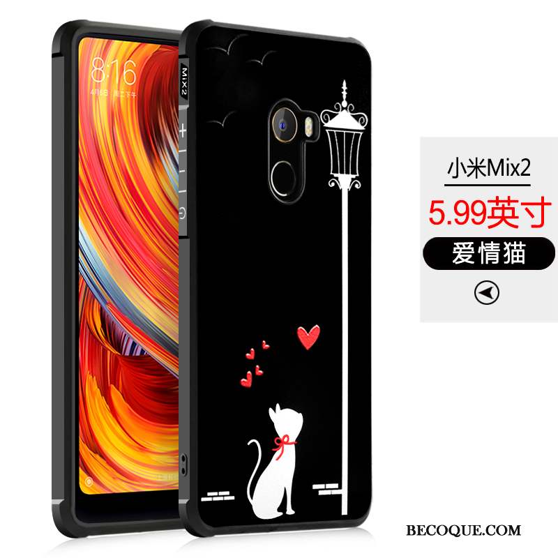 Mi Mix 2 Coque Noir Incassable Dessin Animé Protection Étui Tout Compris