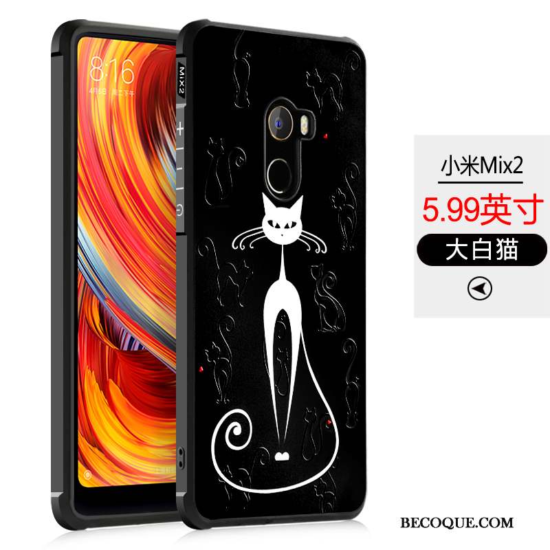 Mi Mix 2 Coque Noir Incassable Dessin Animé Protection Étui Tout Compris