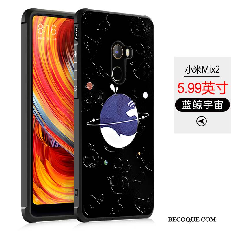 Mi Mix 2 Coque Noir Incassable Dessin Animé Protection Étui Tout Compris