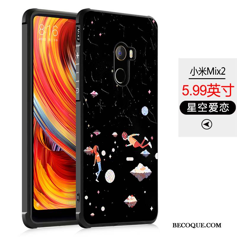 Mi Mix 2 Coque Noir Incassable Dessin Animé Protection Étui Tout Compris