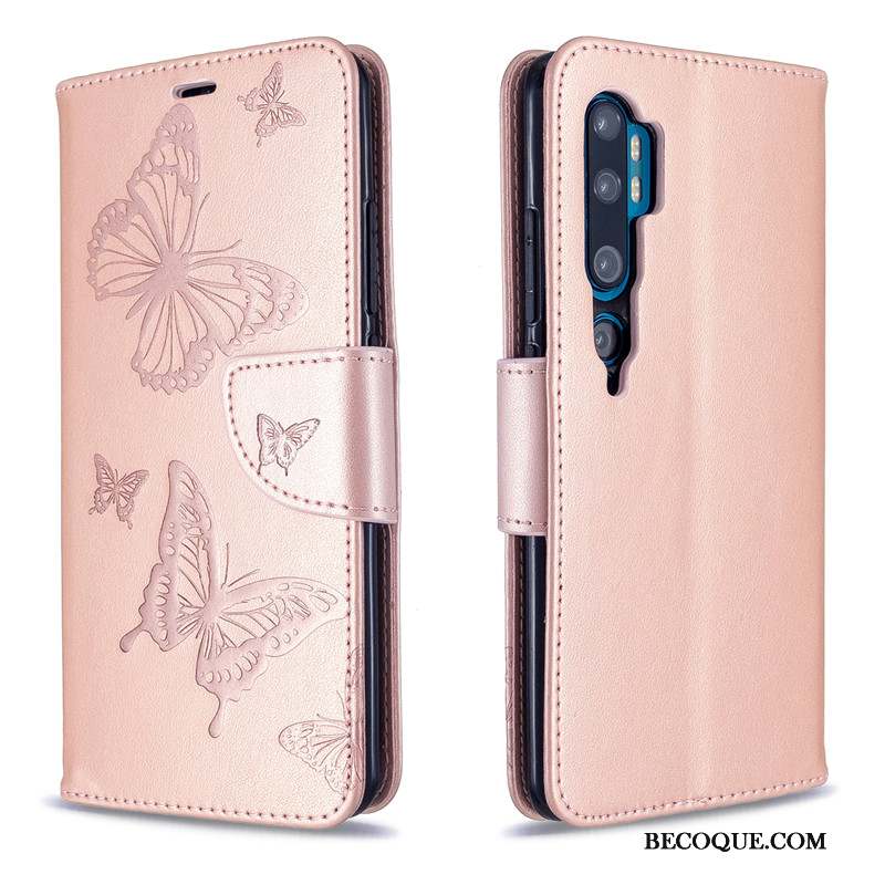 Mi Note 10 Coque Petit Étui Ornements Suspendus Gaufrage Papillon Couleur Unie